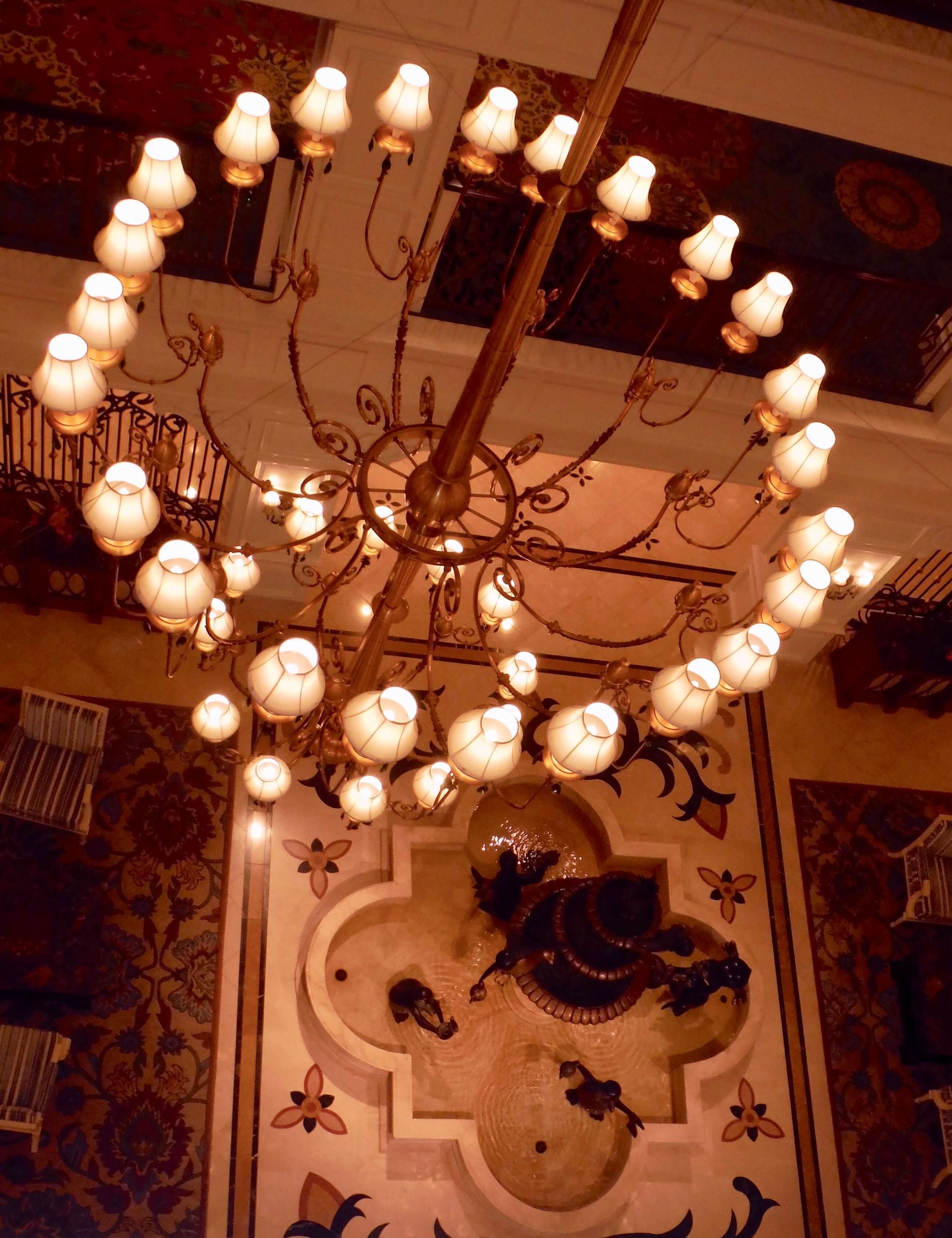 DVC GFV lobby chandelier fountain aerial